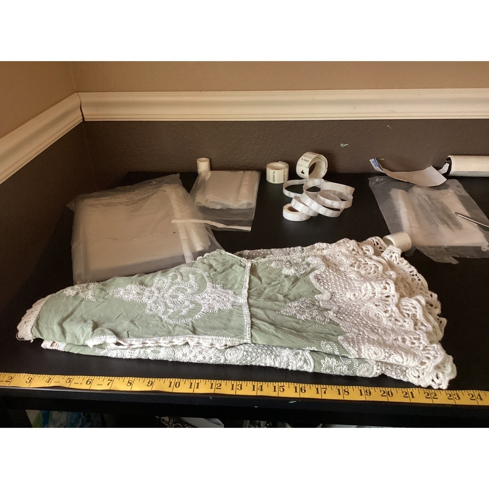 Democracy Women Peasant Crochet Lace‎ Trim Top M Cottagecore Sage Shabby - Picture 3 of 11